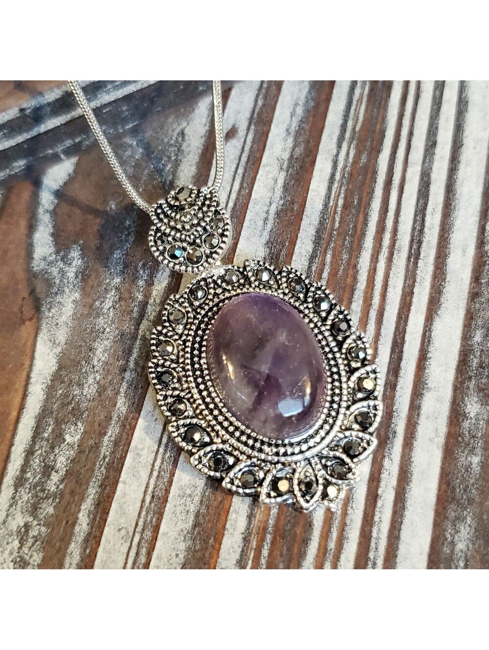 Victorian Style Necklace Silver Amethyst